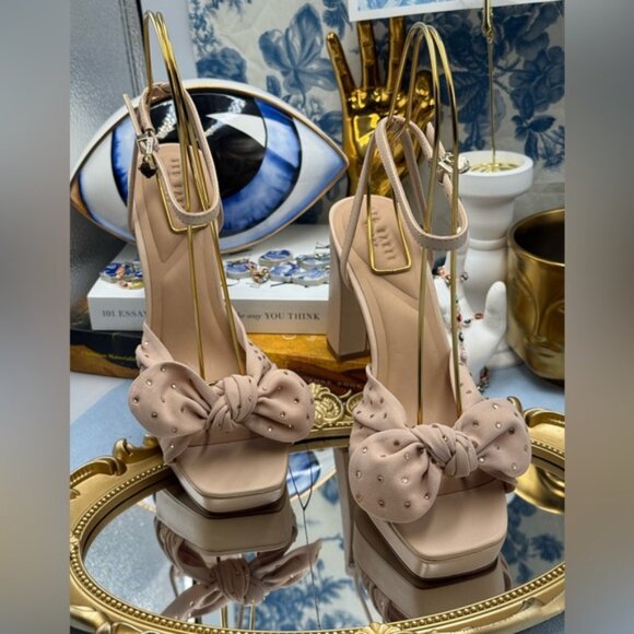 🆕 TED BAKER 🧿 NWOT MADDY Pink Crystal Embellished Bow Platform Sandals, Sz 7 - Picture 4 of 15